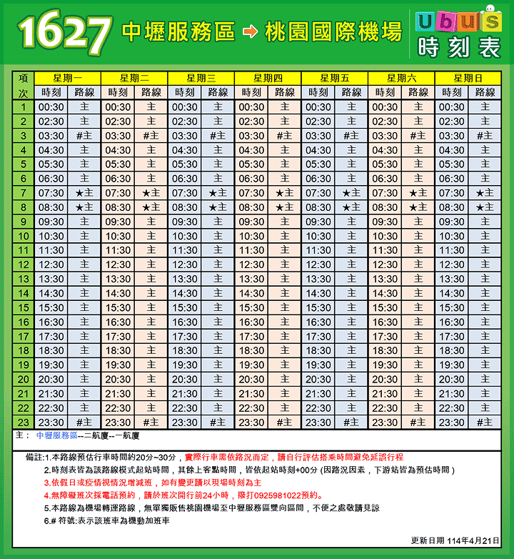 統聯客運高雄到桃園機場巴士時刻表
